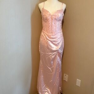 Elegant Pink Lace Gown Corset Back